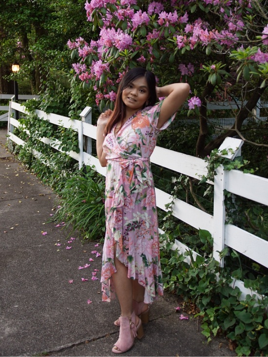 Spell Dresses & Skirts - *Knockoff* Spell Lily Dress in Lilac (Floral Faux Wrap Flutter Hem Midi)